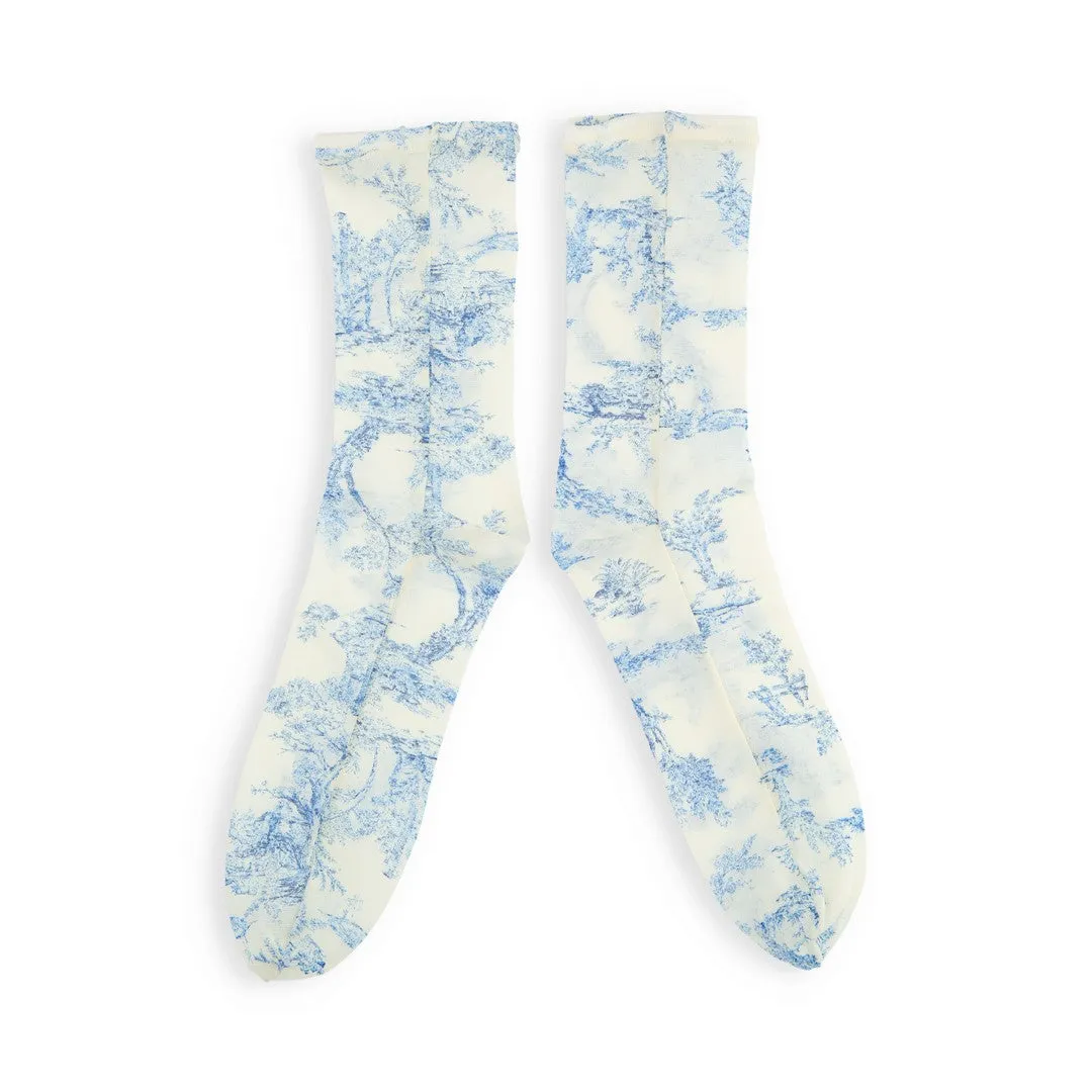 011141422 Sheer Toile de Jouy Crew Socks