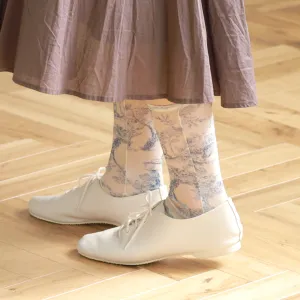 011141422 Sheer Toile de Jouy Crew Socks