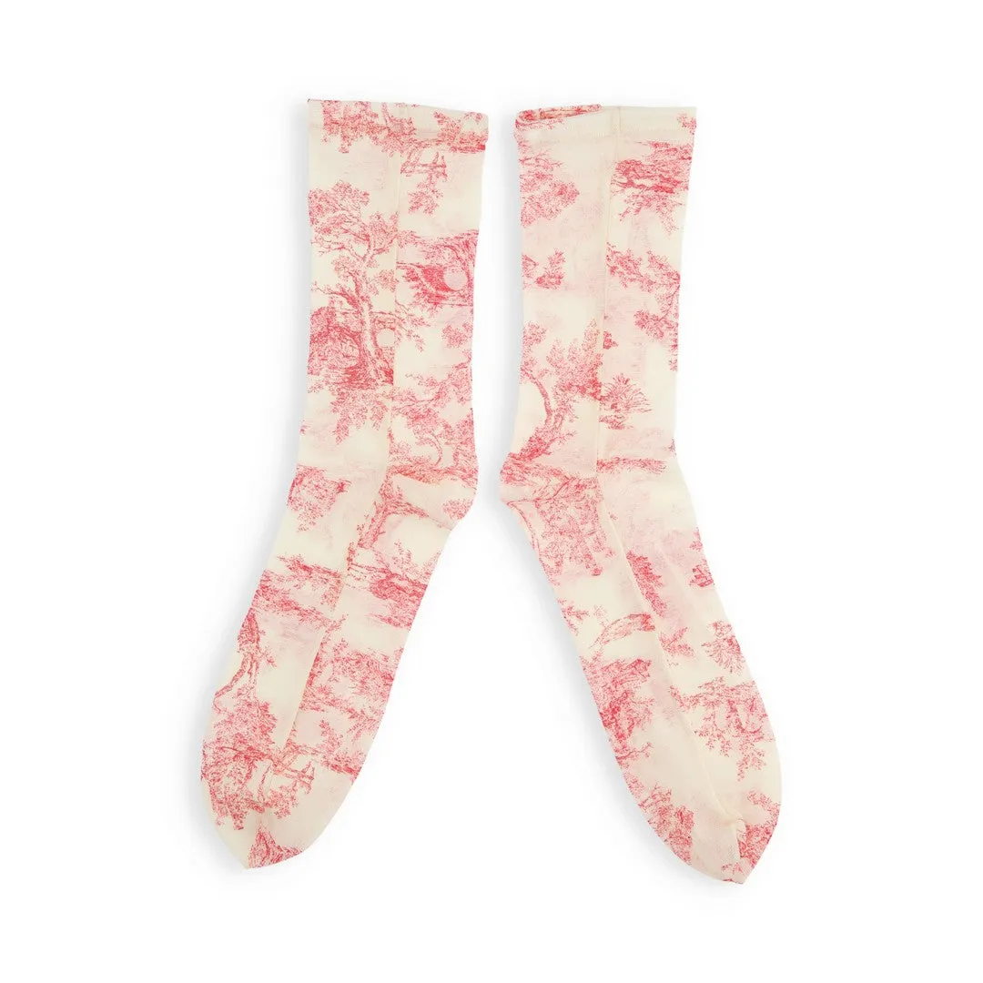 011141422 Sheer Toile de Jouy Crew Socks