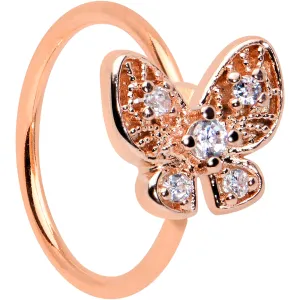 20 Gauge 5/16 Clear Gem Rose Gold Tone Airy Butterfly Nose Hoop