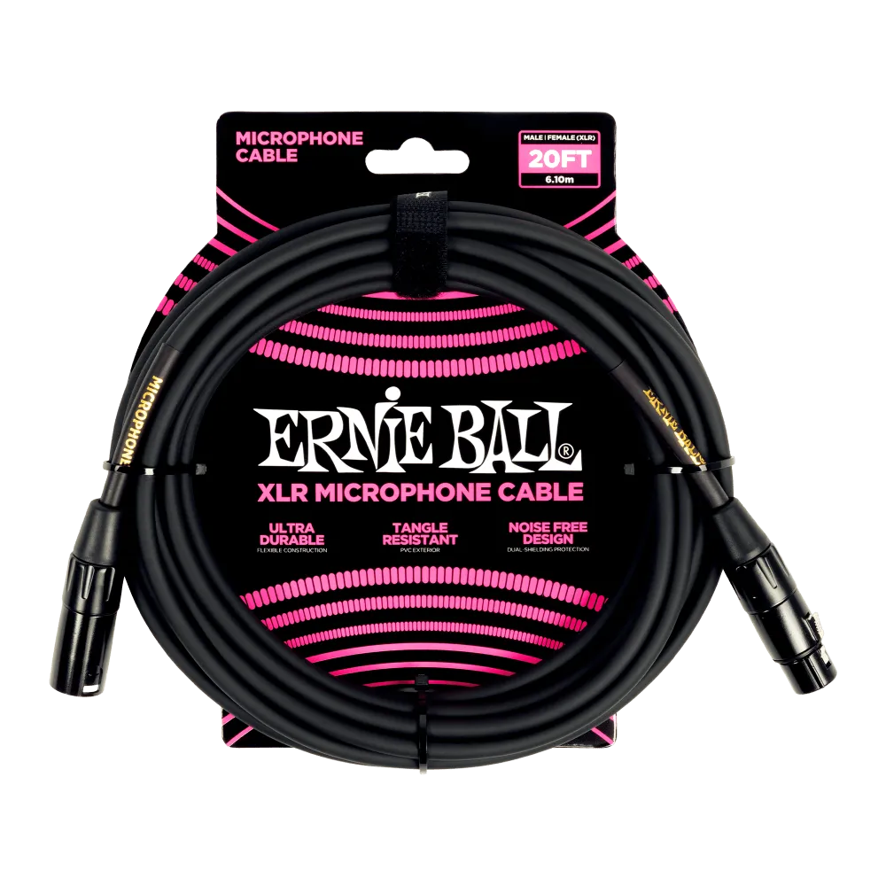 20ft Male Female XLR Microphone Cable Black