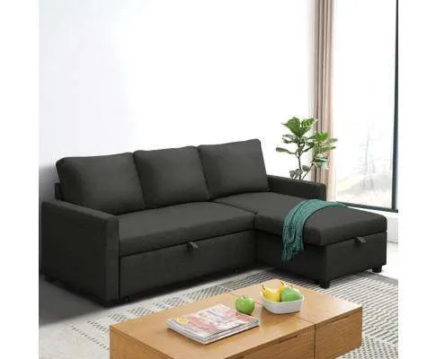 3 Seater Fabric Sofa Bed with Storage - Charcoal