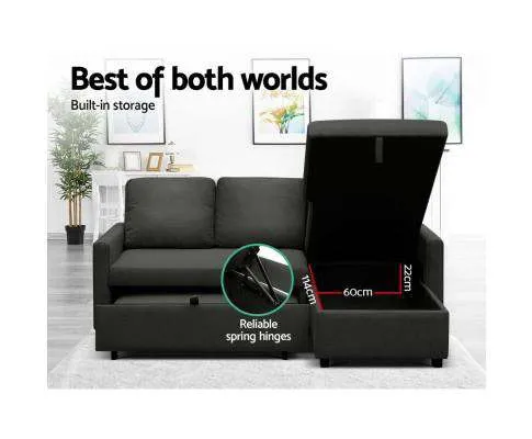 3 Seater Fabric Sofa Bed with Storage - Charcoal