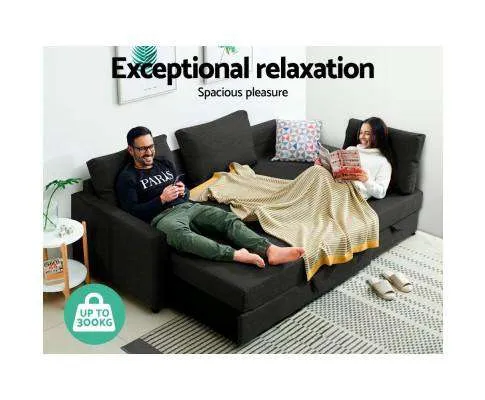 3 Seater Fabric Sofa Bed with Storage - Charcoal