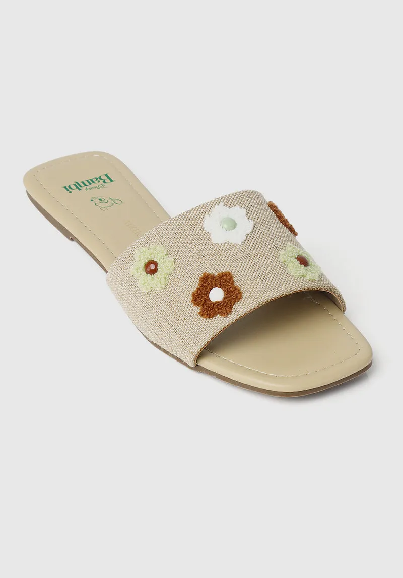 A Floral Tale Open Toe Sandals & Flip Flops (Tan)