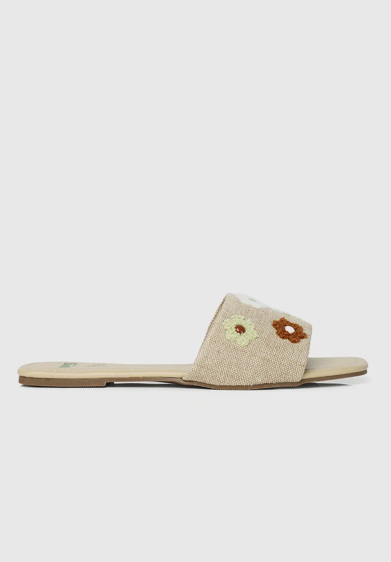 A Floral Tale Open Toe Sandals & Flip Flops (Tan)