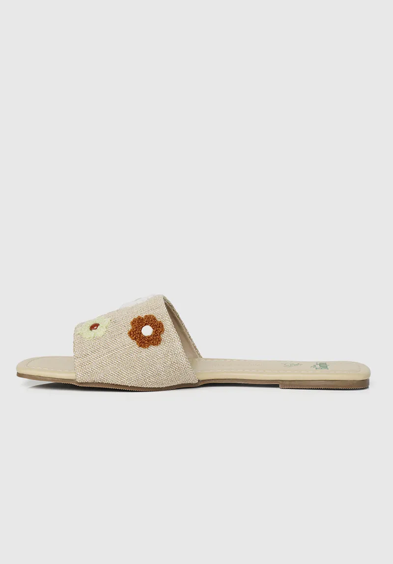 A Floral Tale Open Toe Sandals & Flip Flops (Tan)