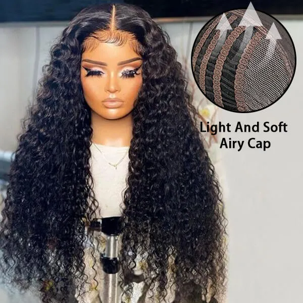 Airy Wig Cap 13x4 Deep Curly Lace Front Wigs For Women HD Lace With Pre Plucked Hair