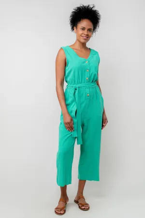 Allium Green Linen Blend Jumpsuit