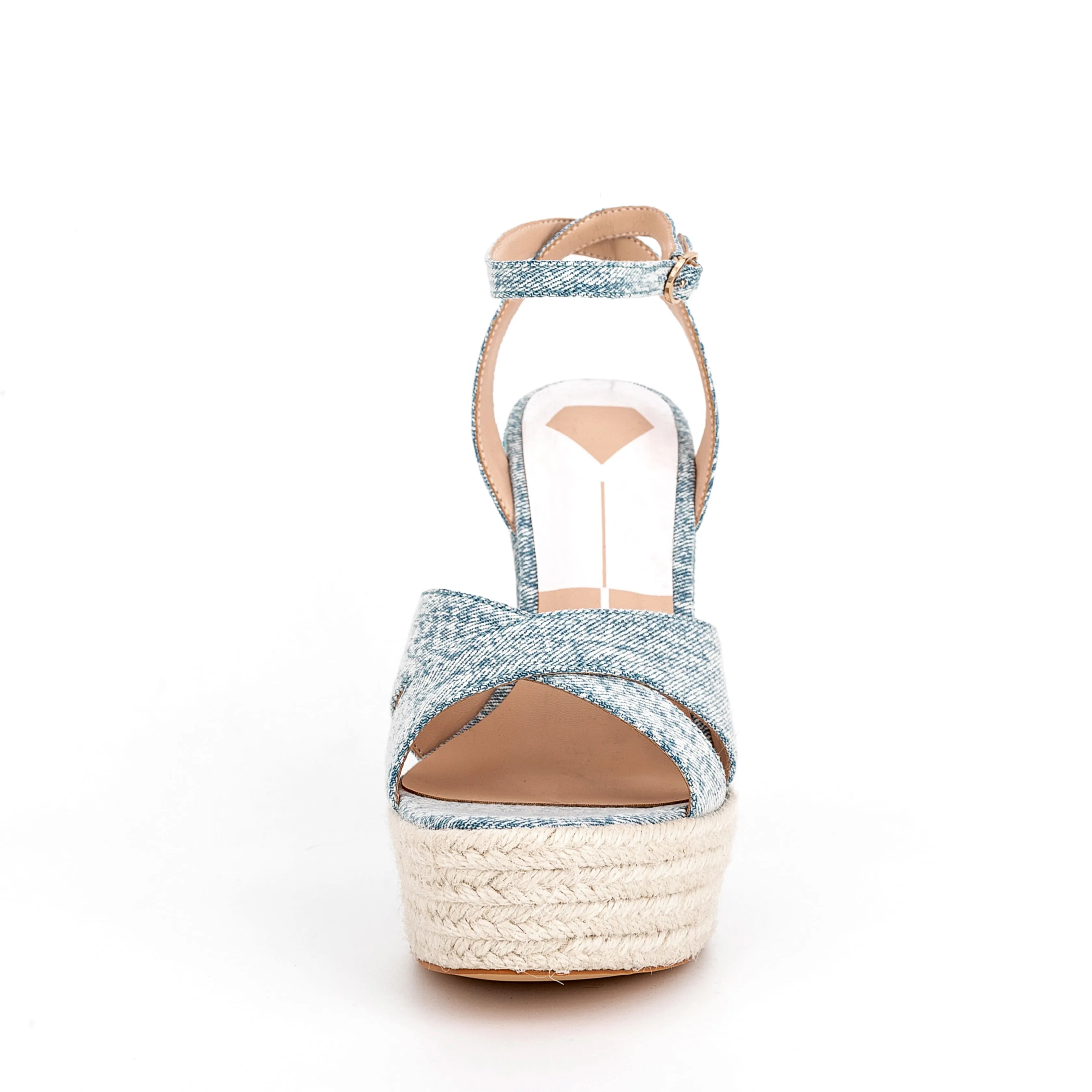 Ankle Strap Denim Rhinestone Wedge Espadrille Sandals