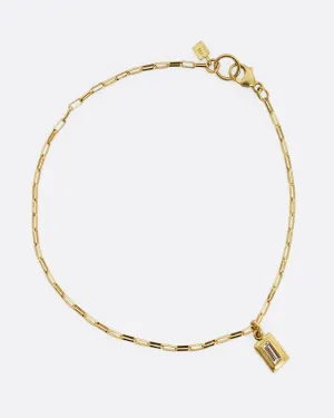 Baguette Diamond Charm Rolo Chain Bracelet