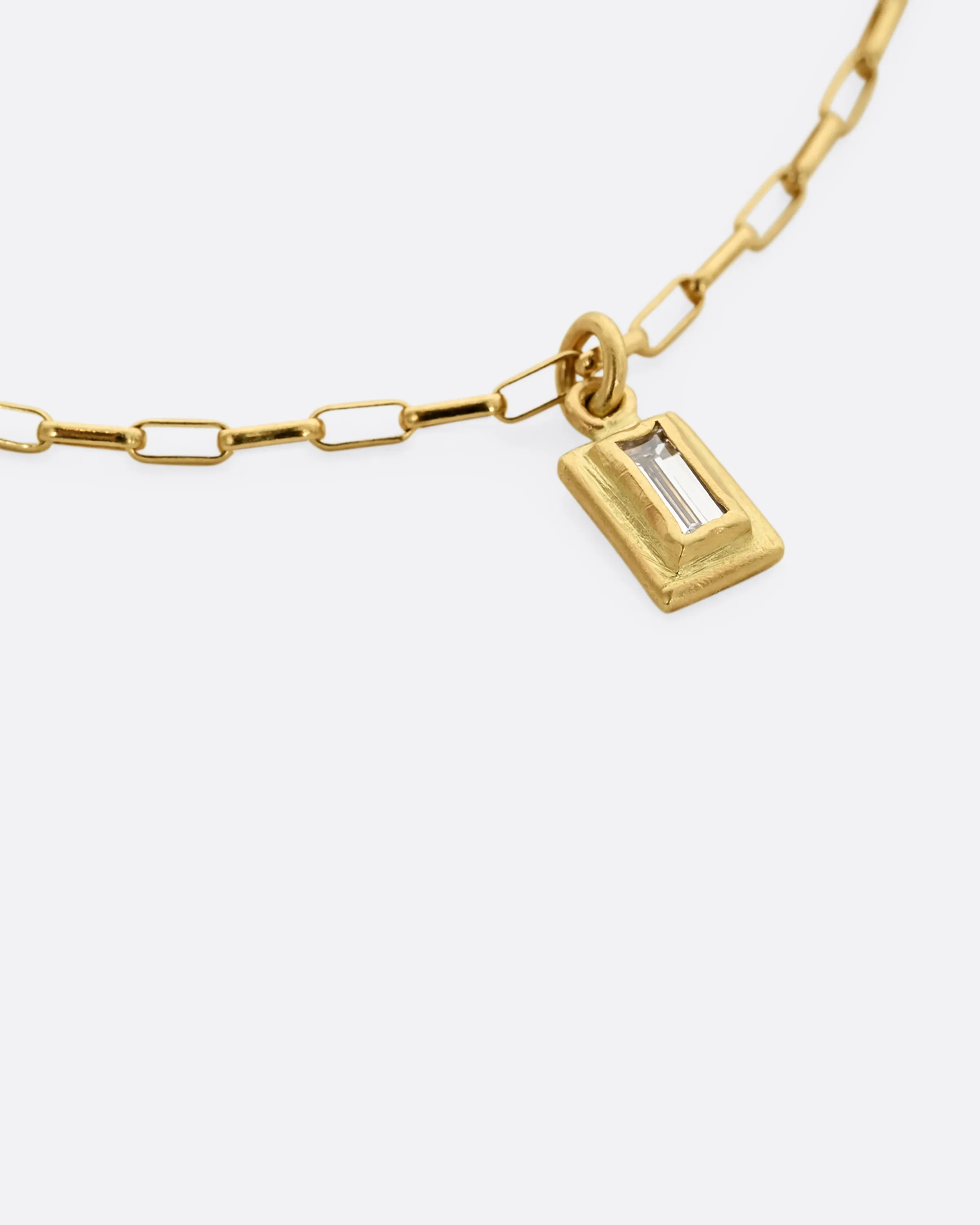 Baguette Diamond Charm Rolo Chain Bracelet