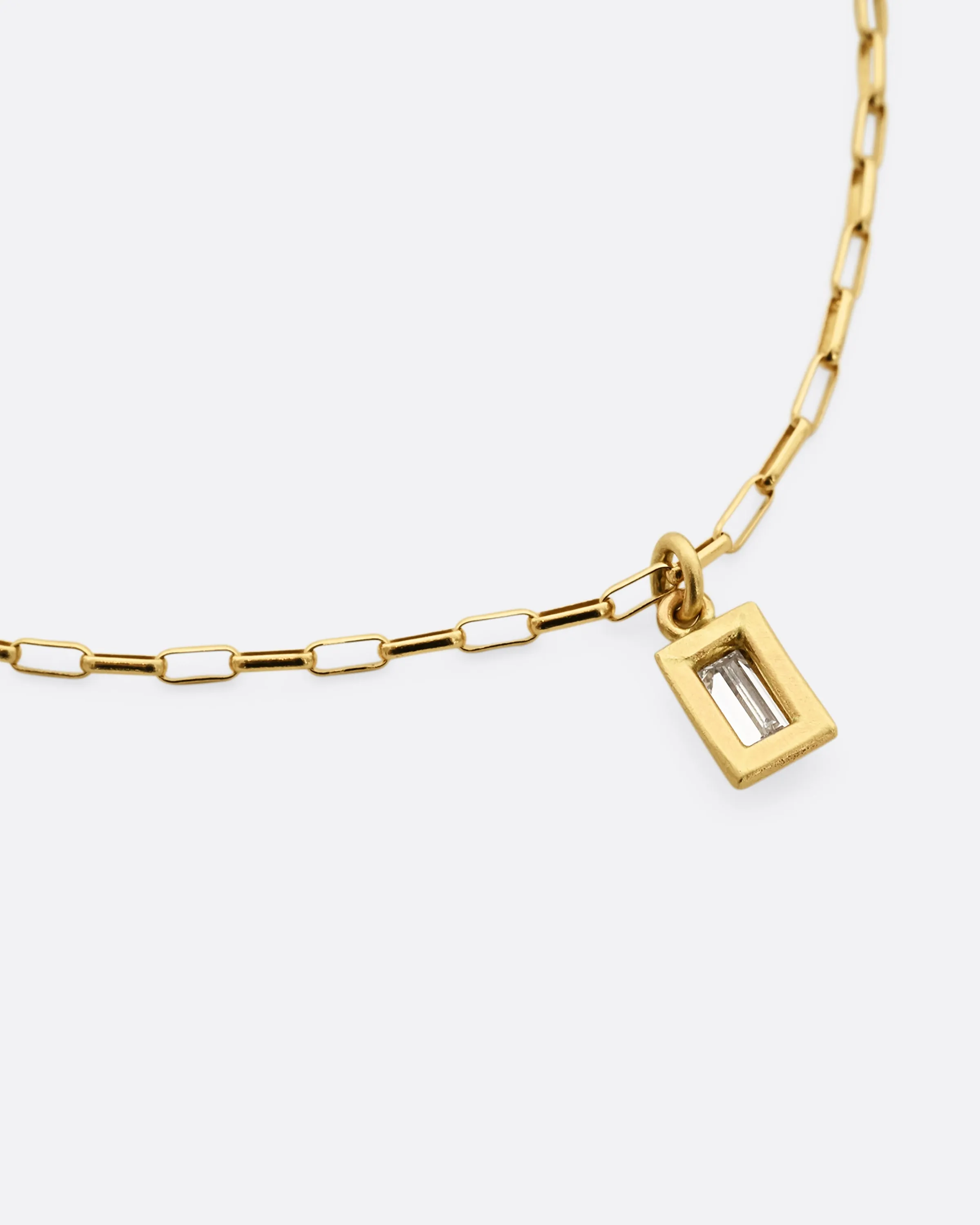 Baguette Diamond Charm Rolo Chain Bracelet