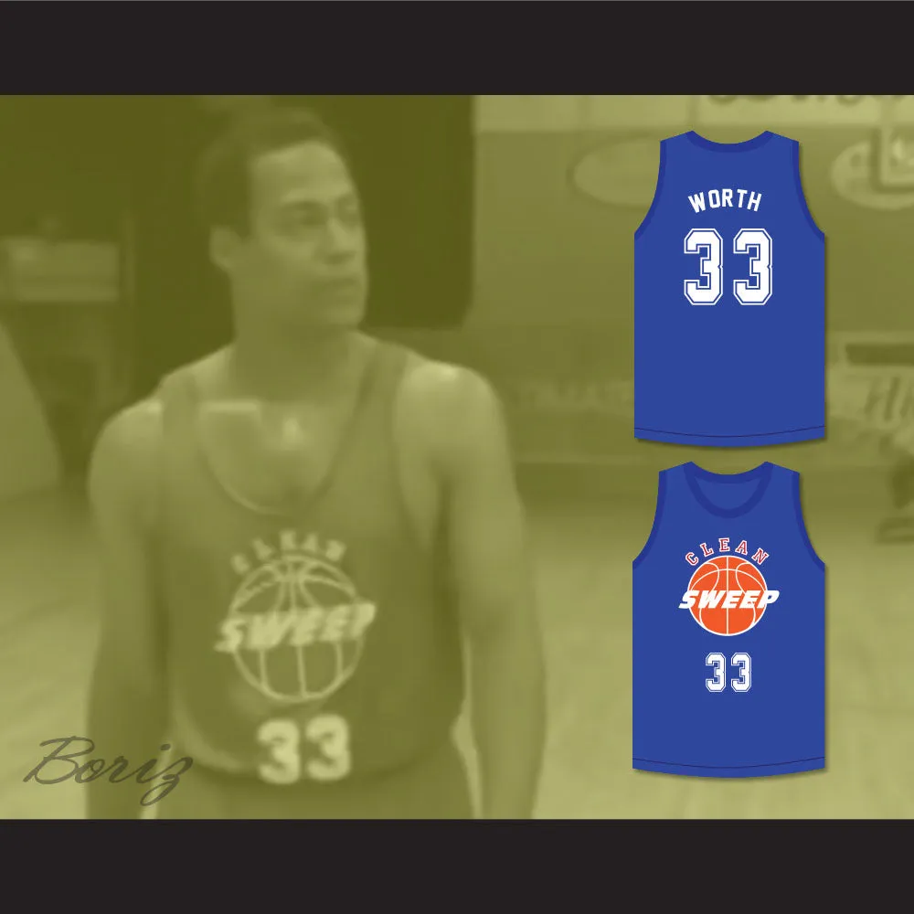 Barry Worth 33 Clean Sweep Blue Basketball Jersey Slam Dunk Ernest 2