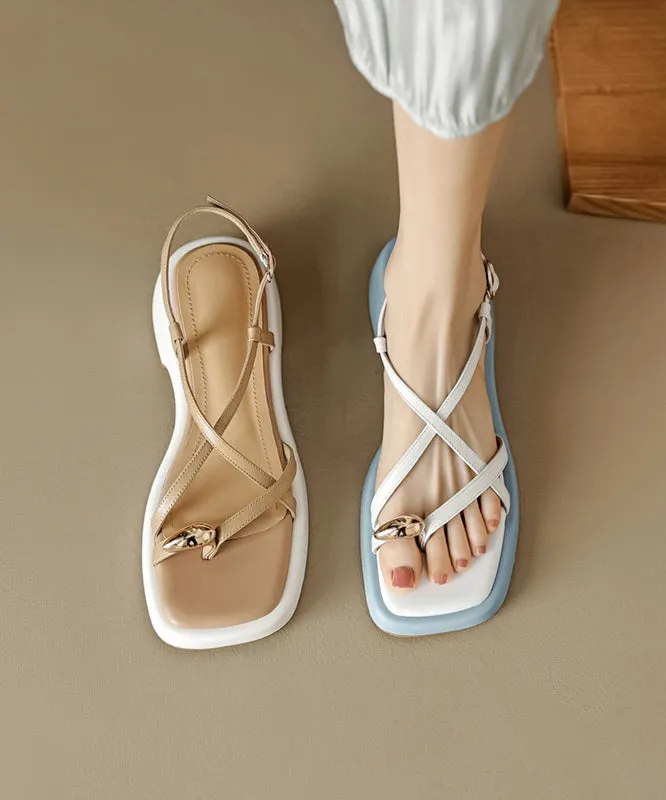Beautiful Comfy Chunky Peep Toe Sandals Apricot Faux Leather