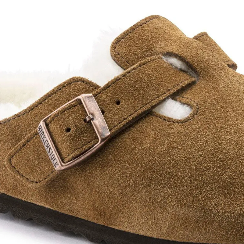 BIRKENSTOCK Boston Shearling Suede Leather Sandals in Mink