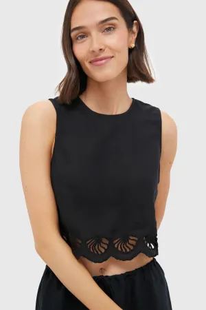 Black Air Linen Scallop Tank