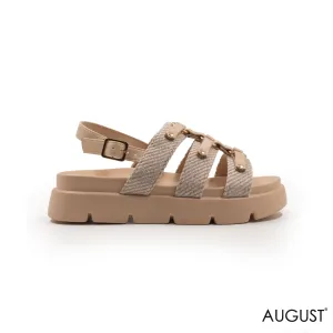 BLACK FABRIC STRAPS SANDAL WITH THICK LEATHER SOLE