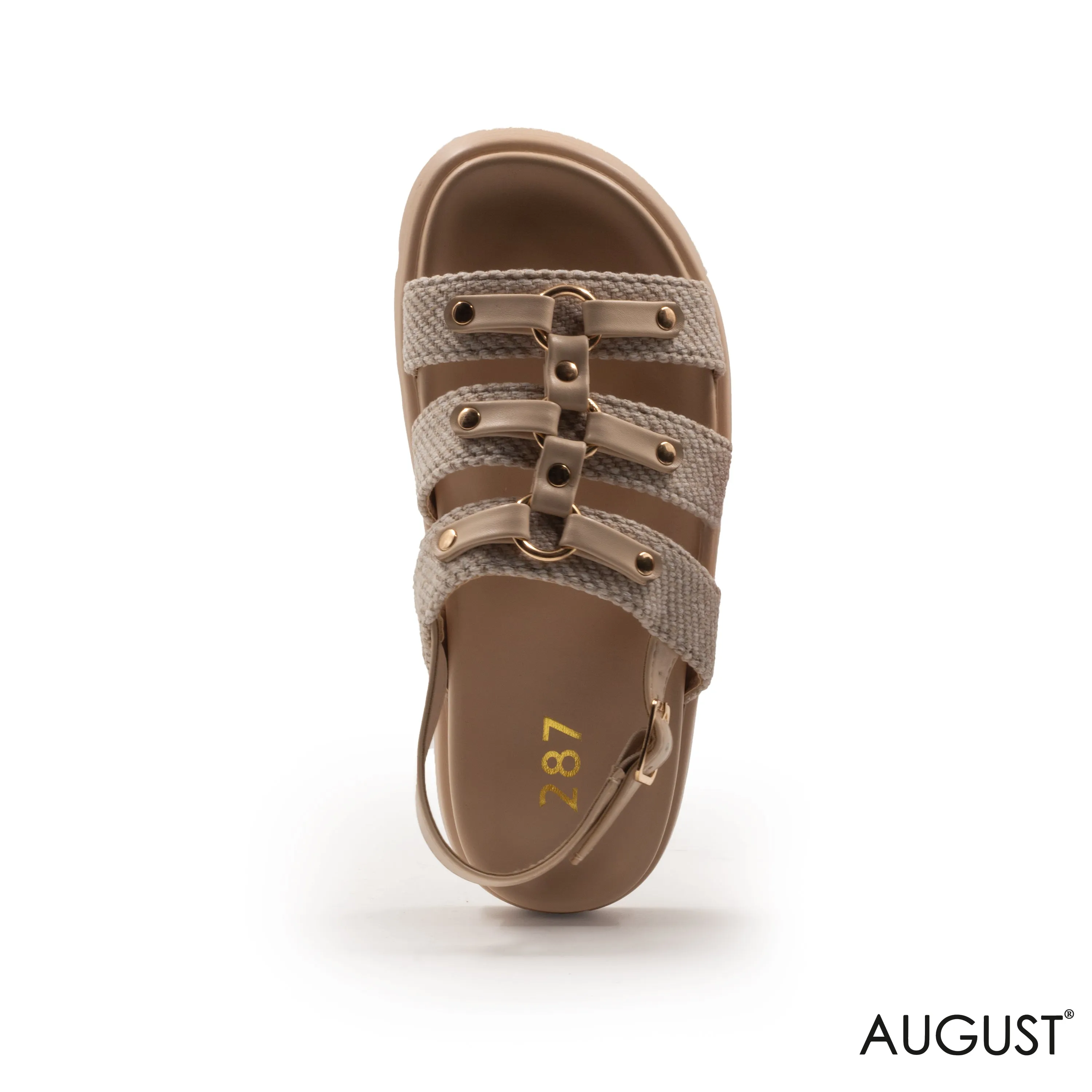 BLACK FABRIC STRAPS SANDAL WITH THICK LEATHER SOLE