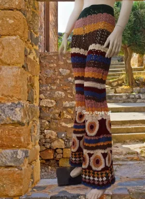 Bo ho pants with circular shape motifs,multicolor springs pants, gift ideas