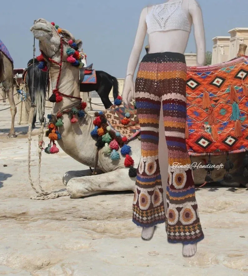 Bo ho pants with circular shape motifs,multicolor springs pants, gift ideas