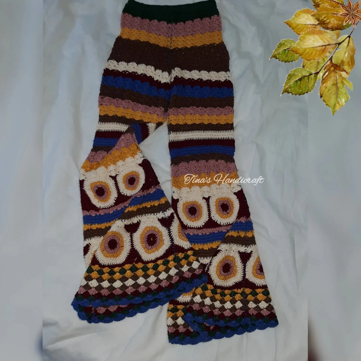 Bo ho pants with circular shape motifs,multicolor springs pants, gift ideas