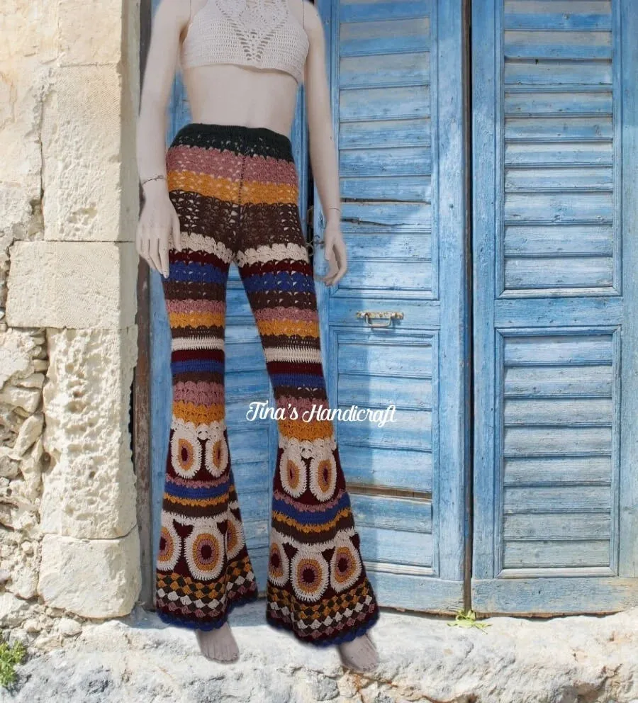 Bo ho pants with circular shape motifs,multicolor springs pants, gift ideas