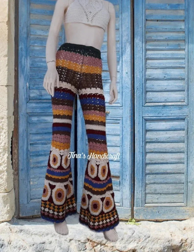 Bo ho pants with circular shape motifs,multicolor springs pants, gift ideas