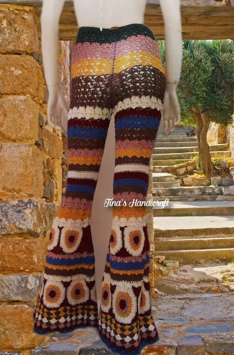 Bo ho pants with circular shape motifs,multicolor springs pants, gift ideas