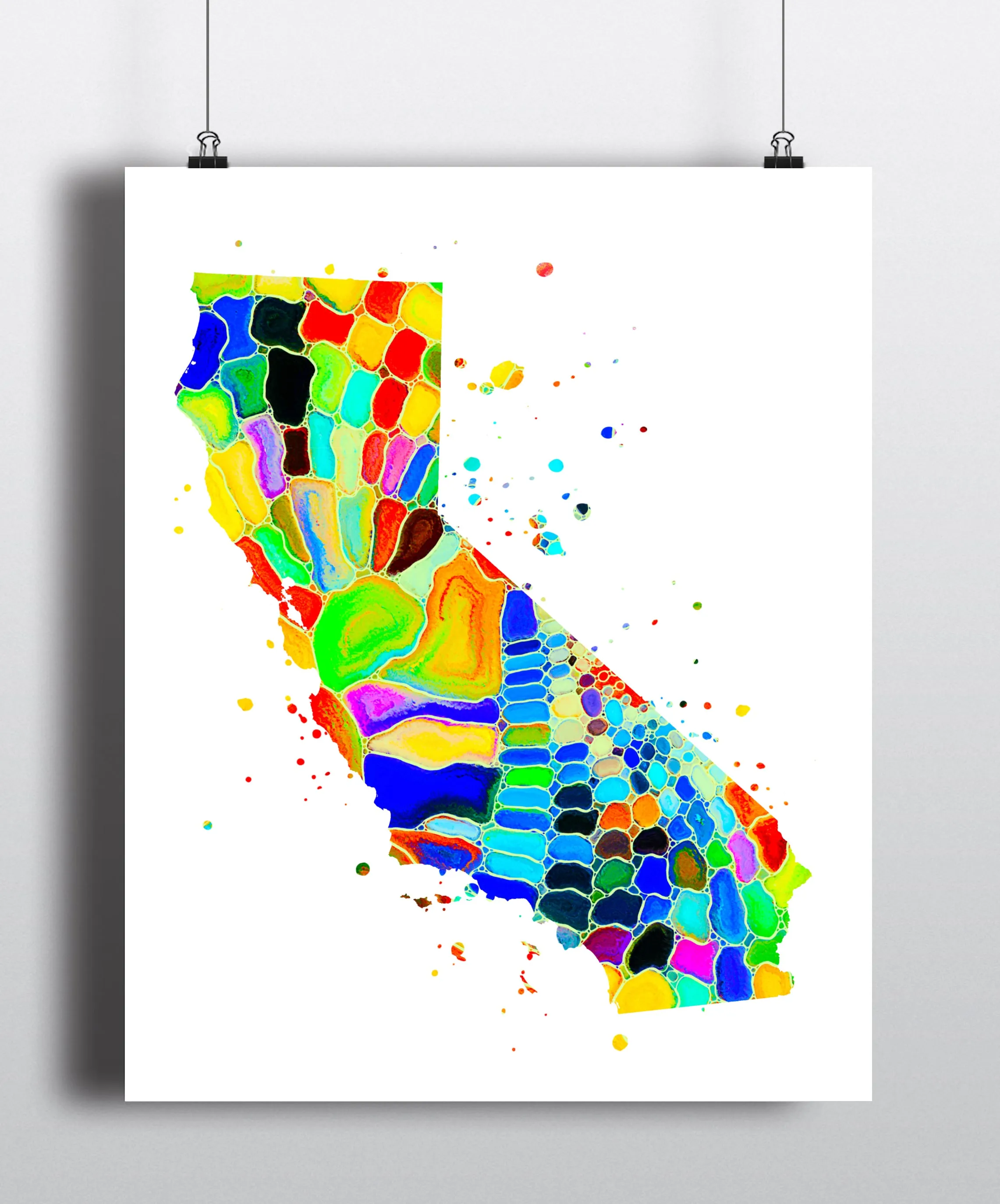 California Map Watercolor  Art Print - Unframed