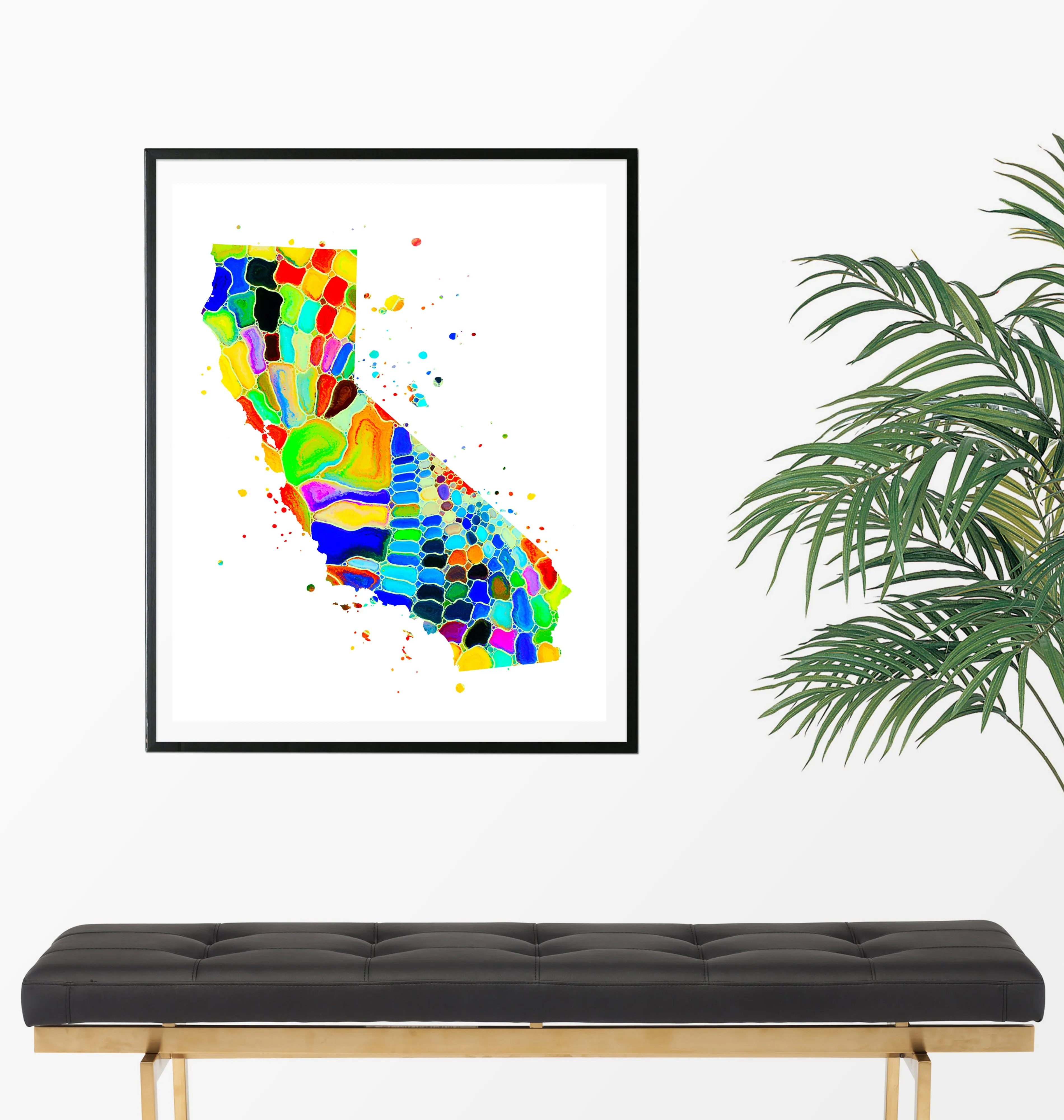 California Map Watercolor  Art Print - Unframed