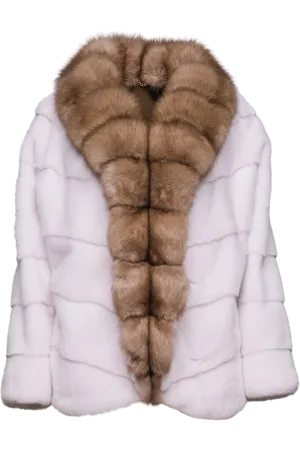 Chevron Snow White Mink Fur Jacket - Stone Marten Trim