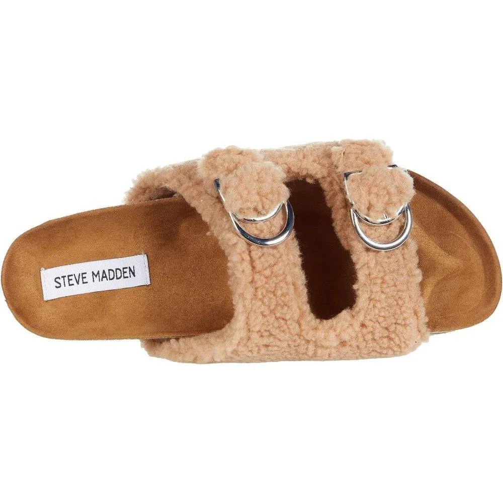 Connected Tan Cozy Buckle Slides