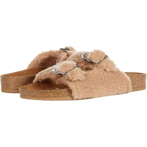 Connected Tan Cozy Buckle Slides