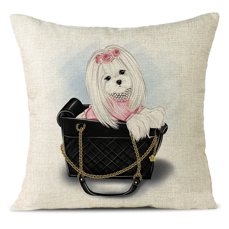Cute Puppy Linen Pillowcase