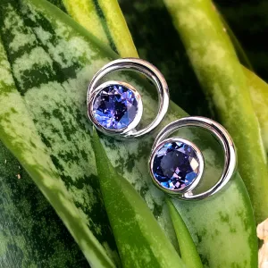 Double Tube Set Round Cut Tanzanite Earrings