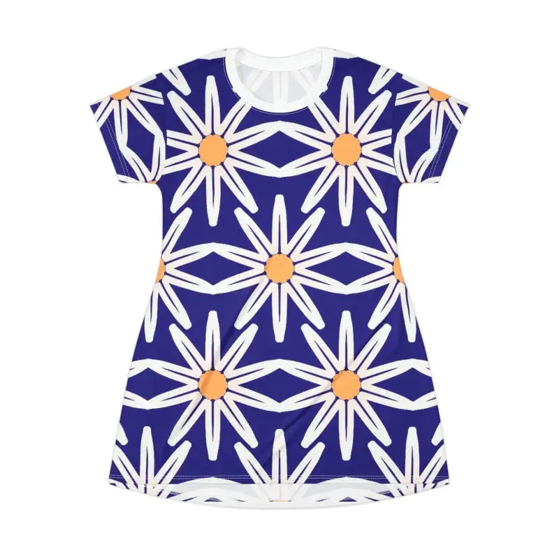 Effortless t Shirt Dress with White Flowers on Blue