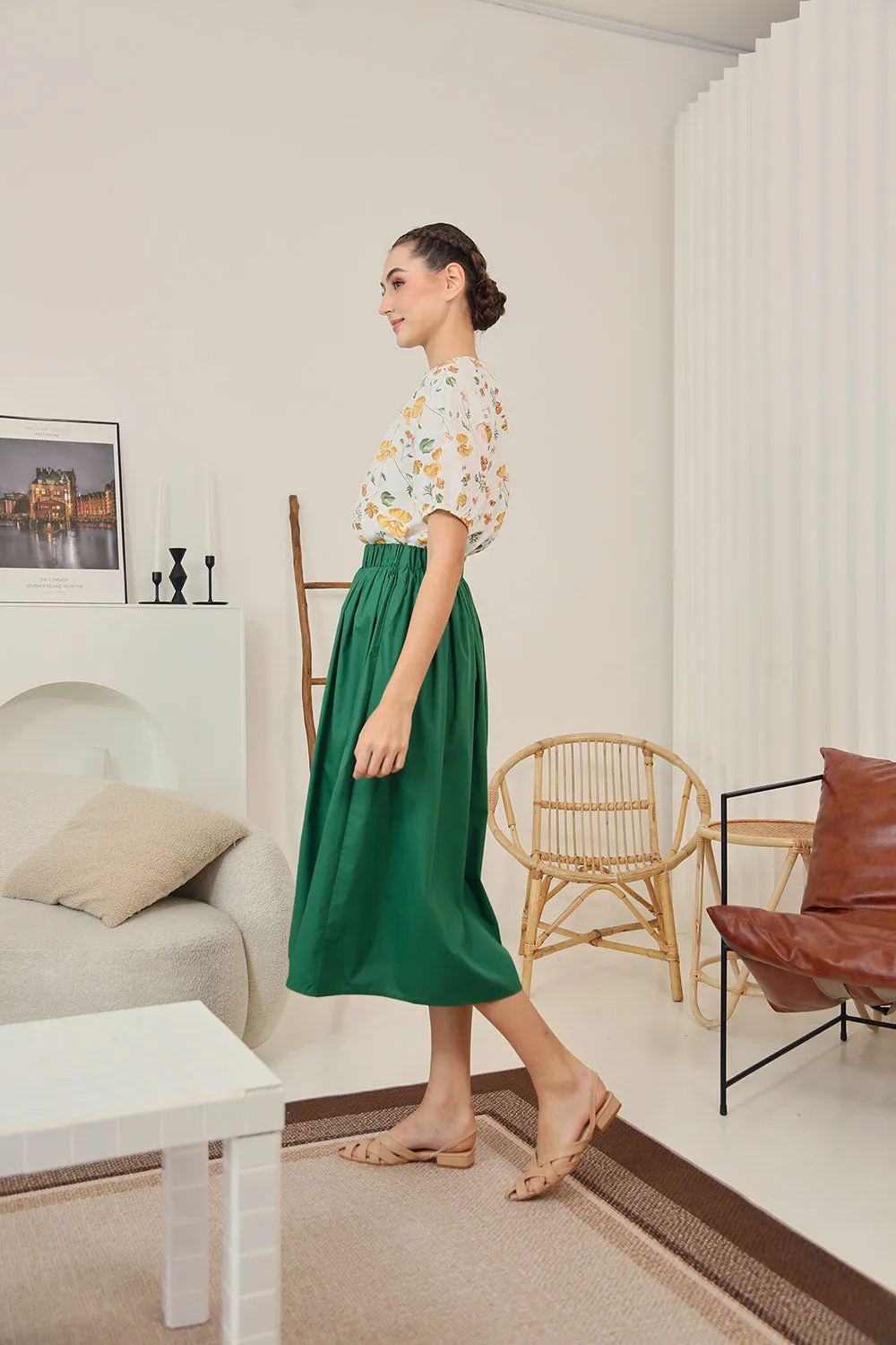 Eleanor Flowy Maxi Skirt in Forest Green