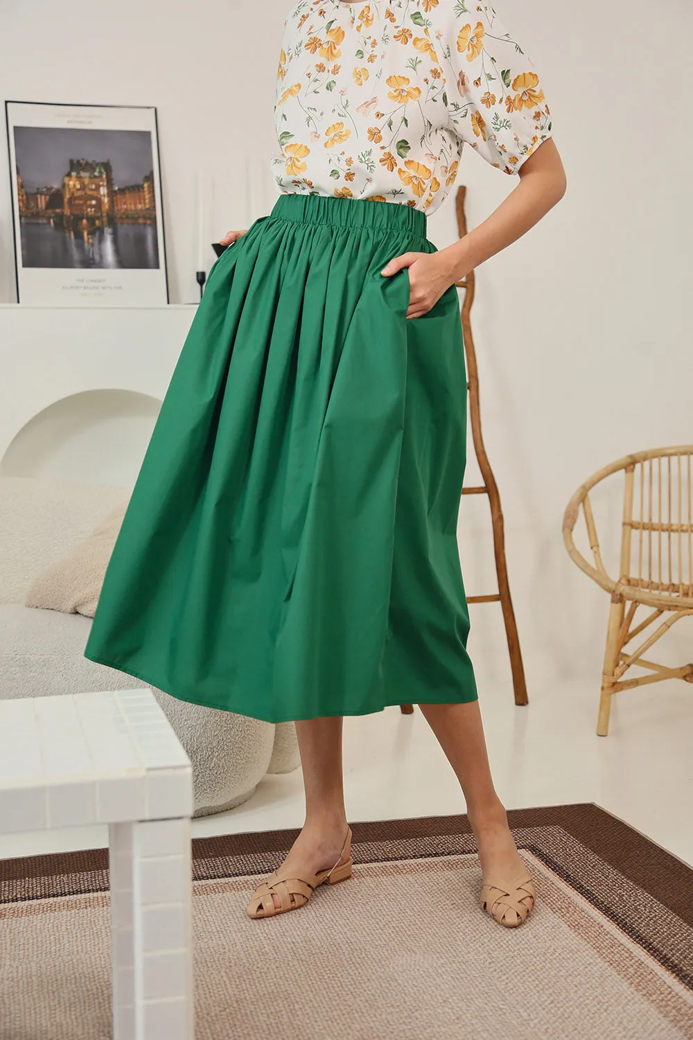 Eleanor Flowy Maxi Skirt in Forest Green