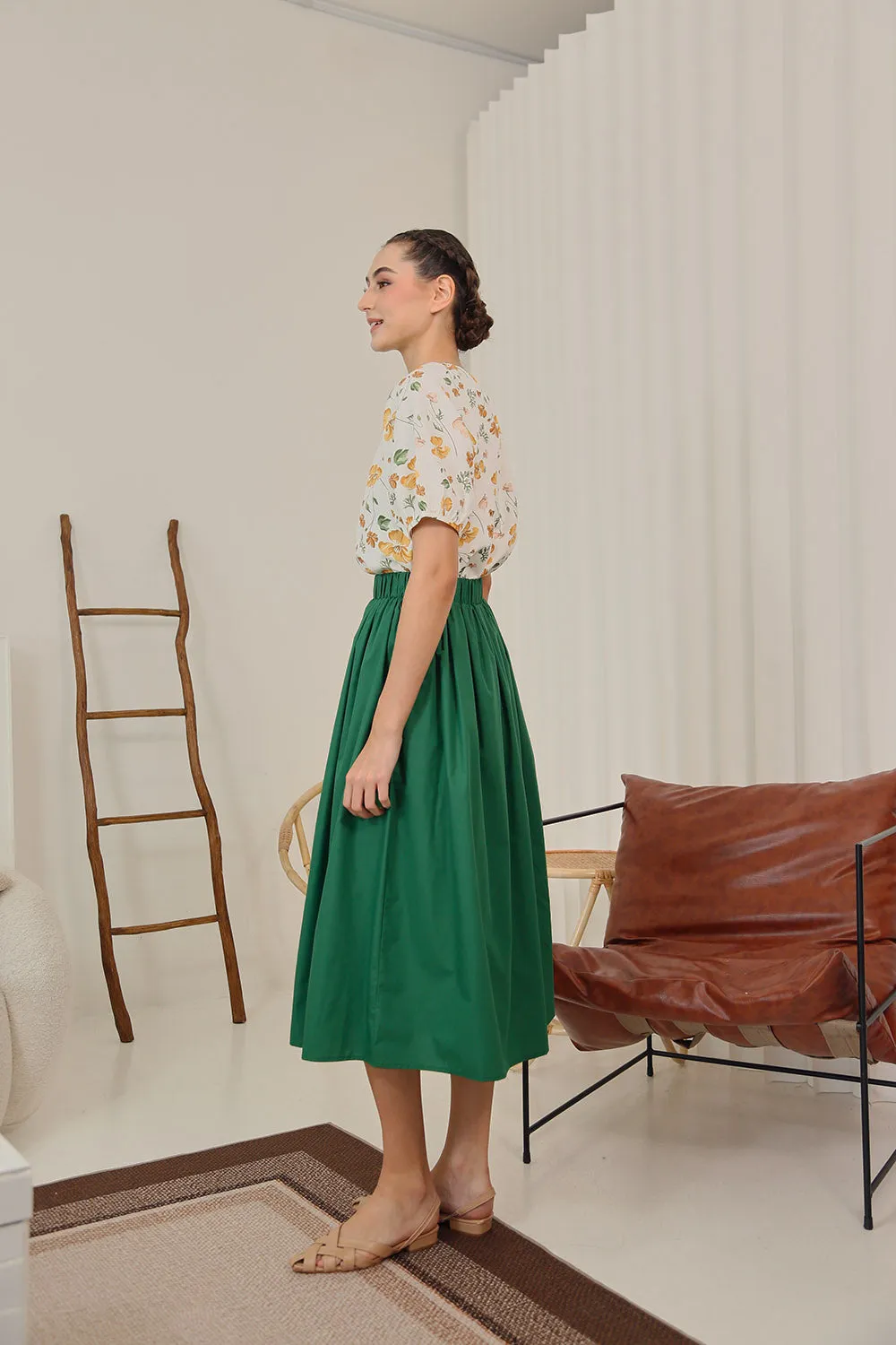 Eleanor Flowy Maxi Skirt in Forest Green
