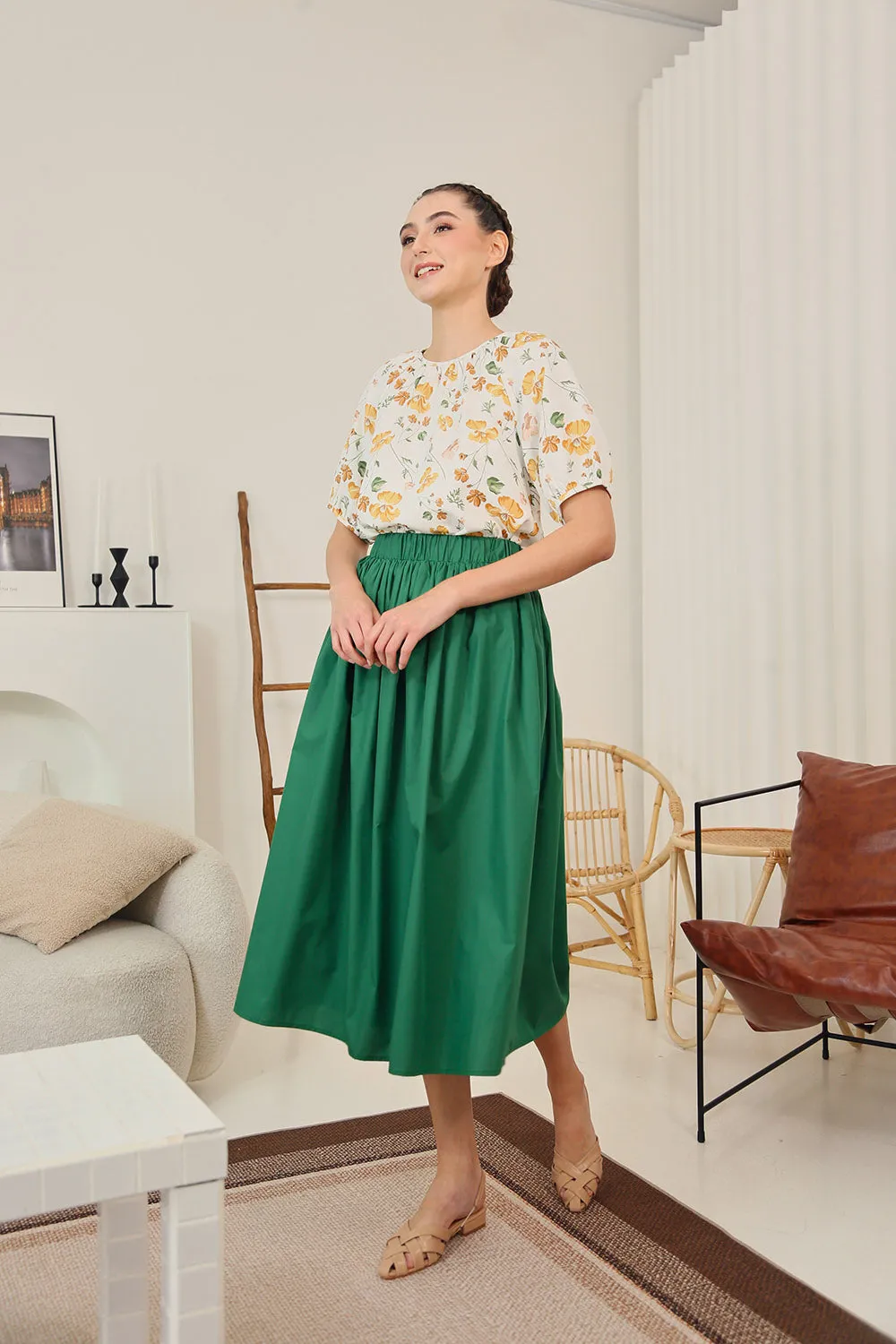 Eleanor Flowy Maxi Skirt in Forest Green