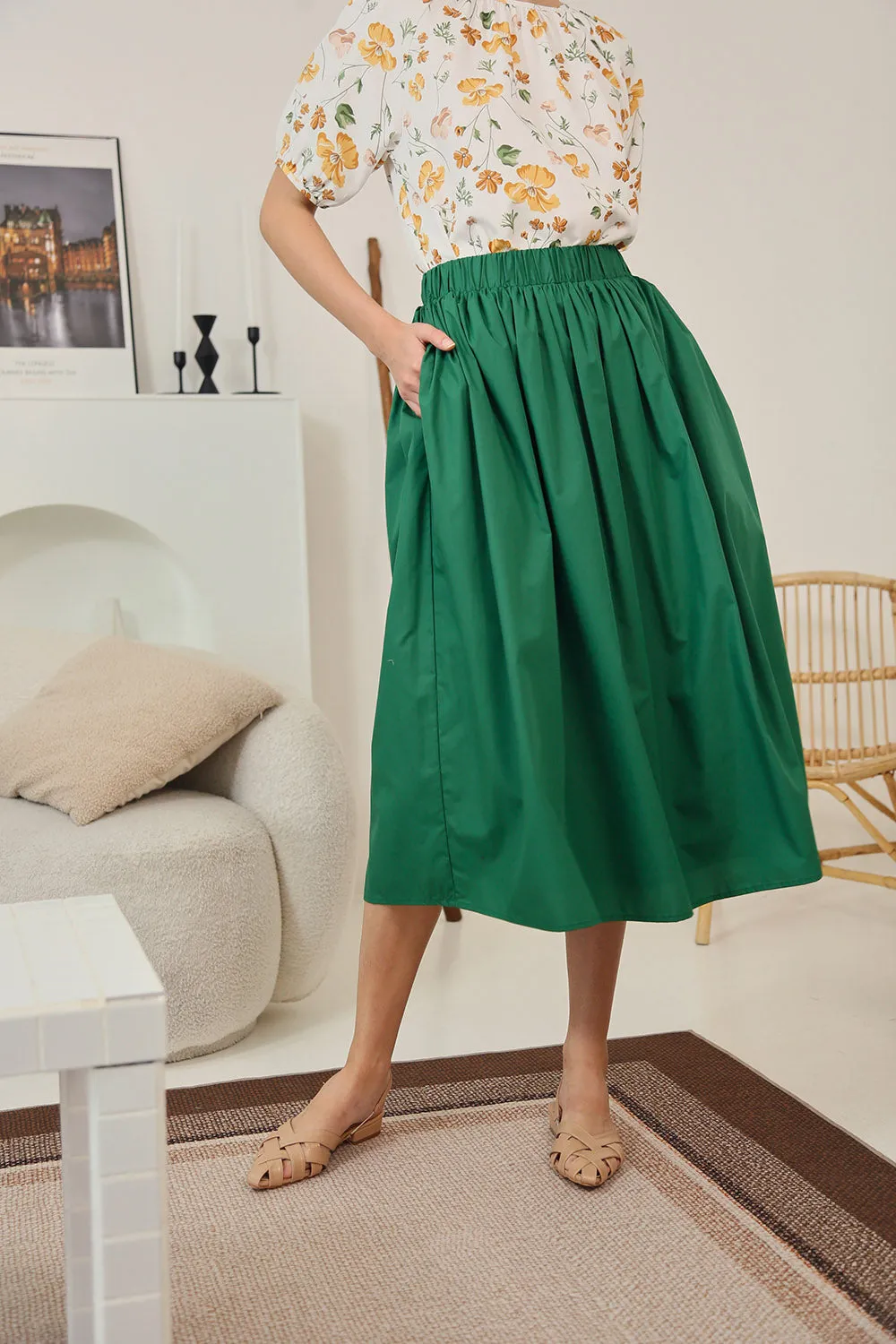 Eleanor Flowy Maxi Skirt in Forest Green