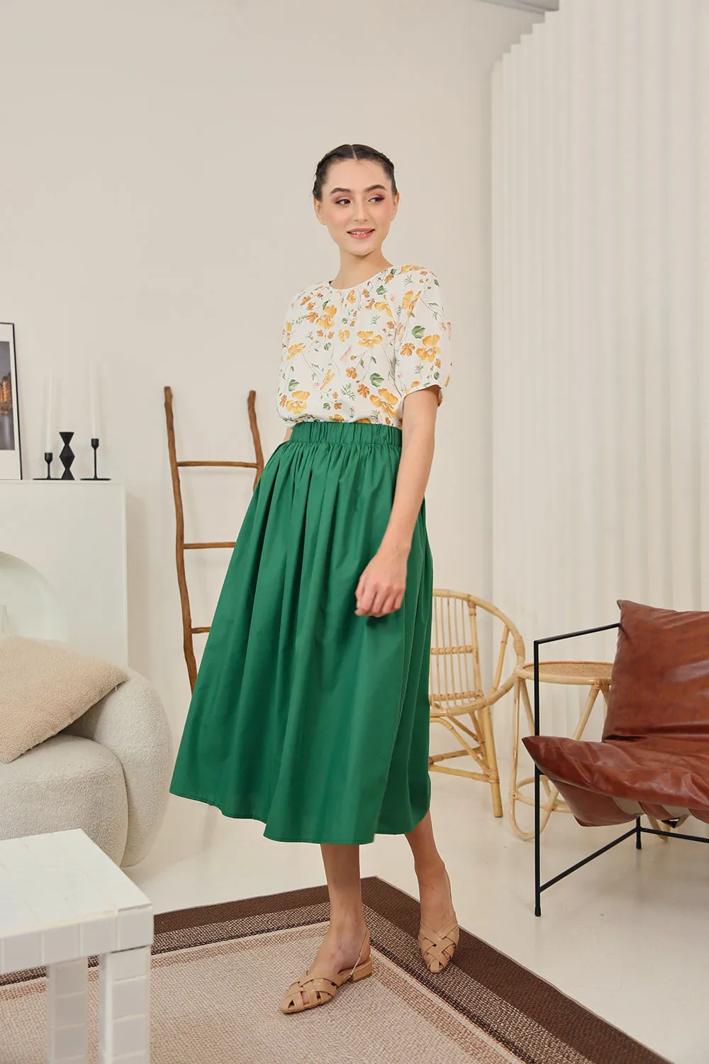 Eleanor Flowy Maxi Skirt in Forest Green
