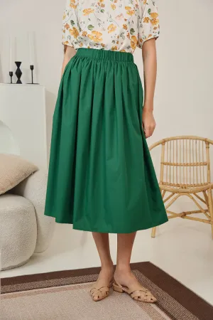 Eleanor Flowy Maxi Skirt in Forest Green