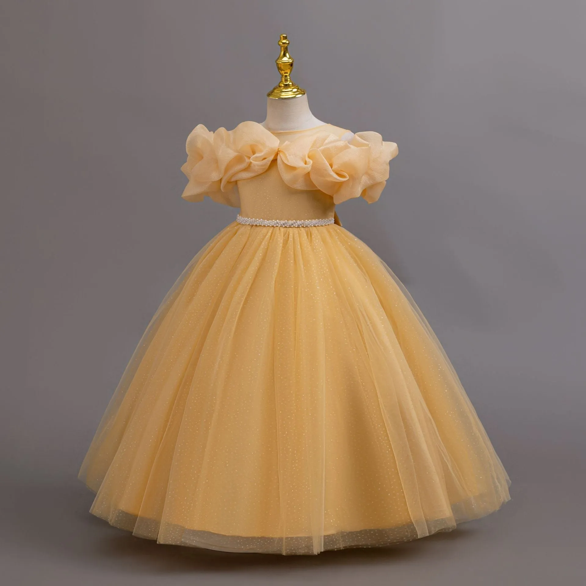 Elegant Off-Shoulder Sequin Princess Wedding Dress for Girls