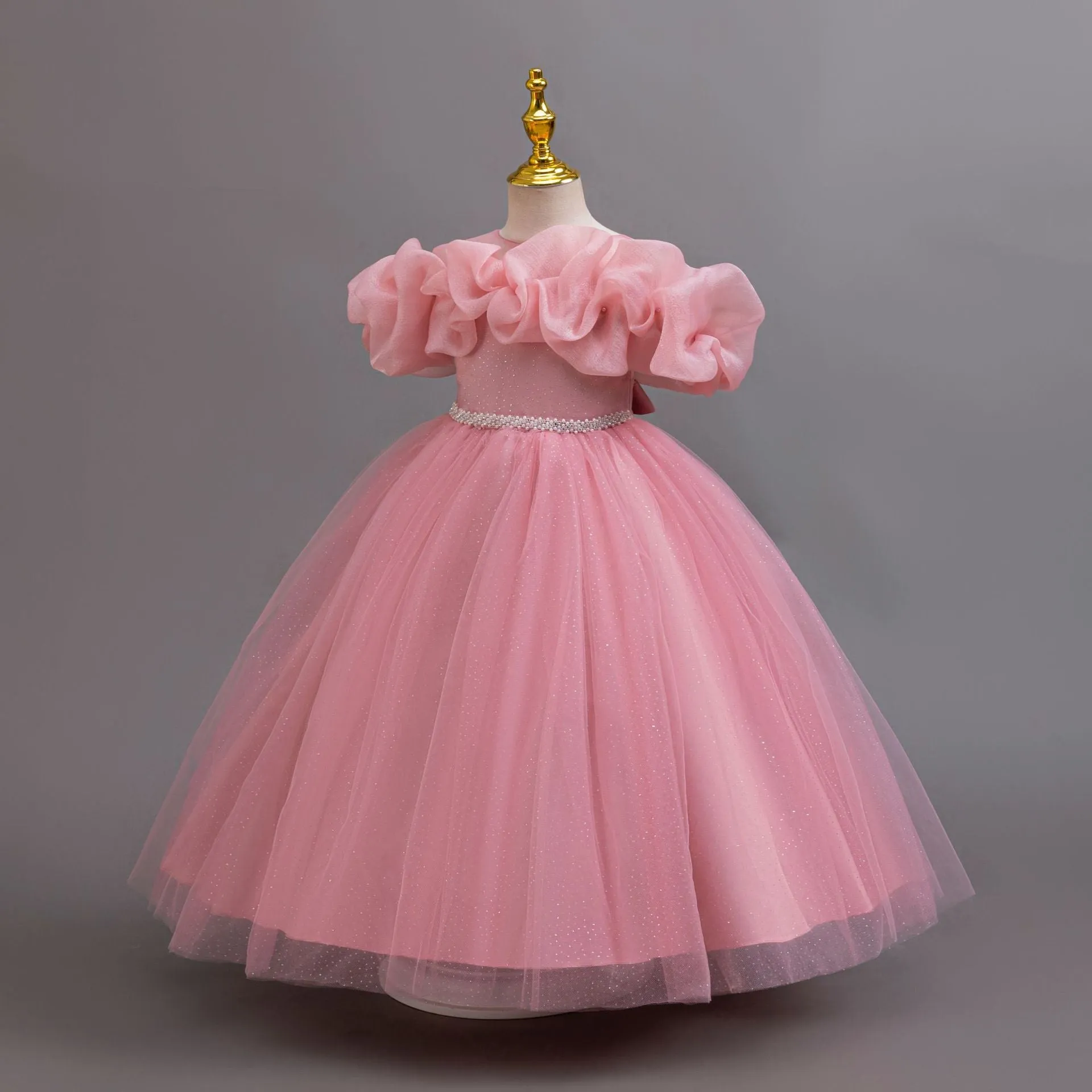 Elegant Off-Shoulder Sequin Princess Wedding Dress for Girls