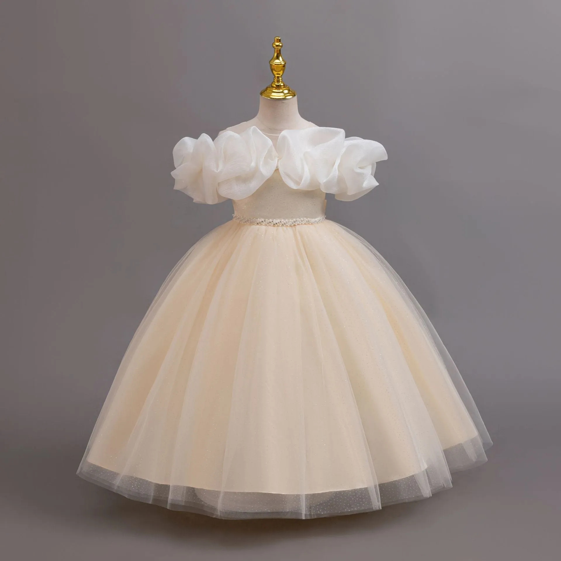 Elegant Off-Shoulder Sequin Princess Wedding Dress for Girls