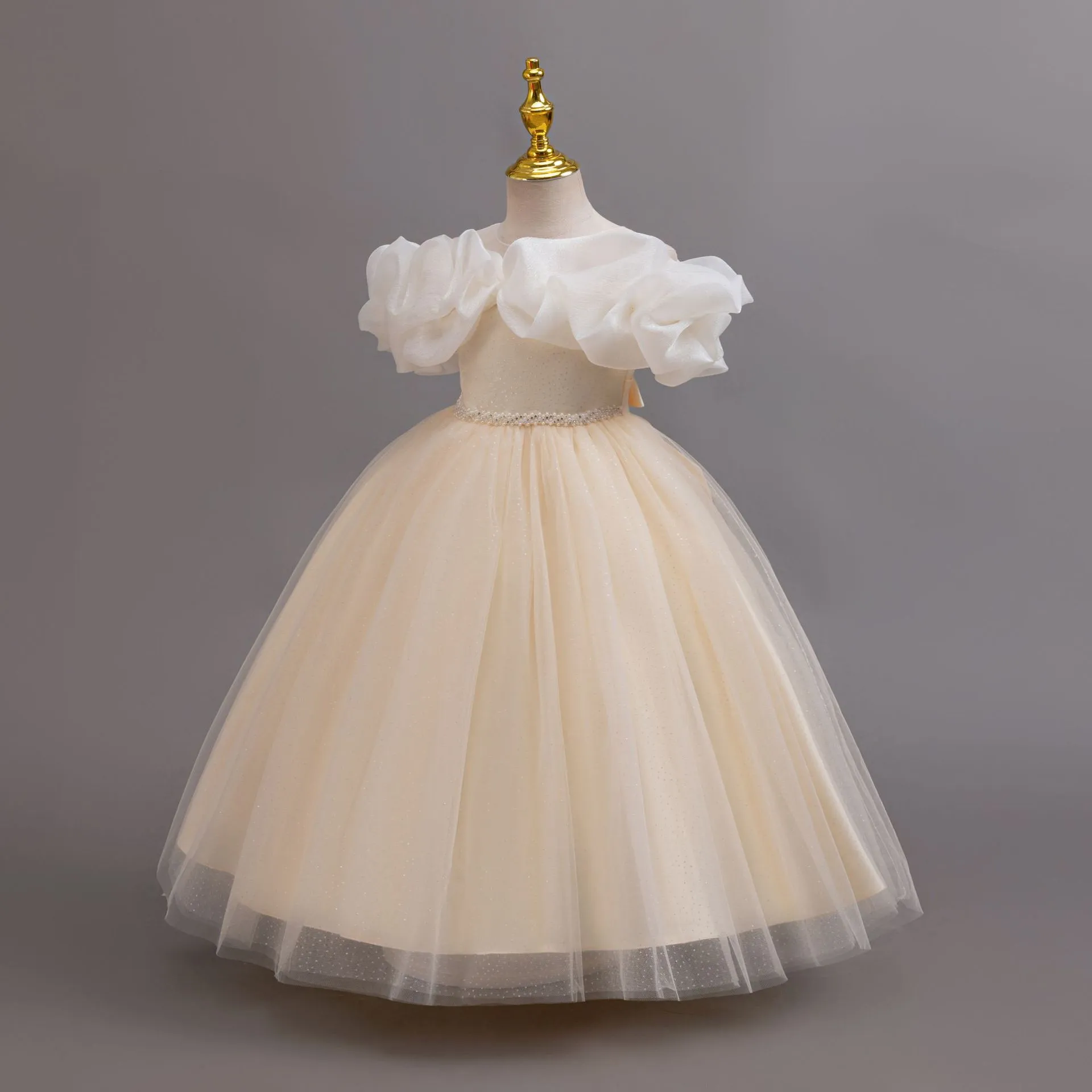 Elegant Off-Shoulder Sequin Princess Wedding Dress for Girls