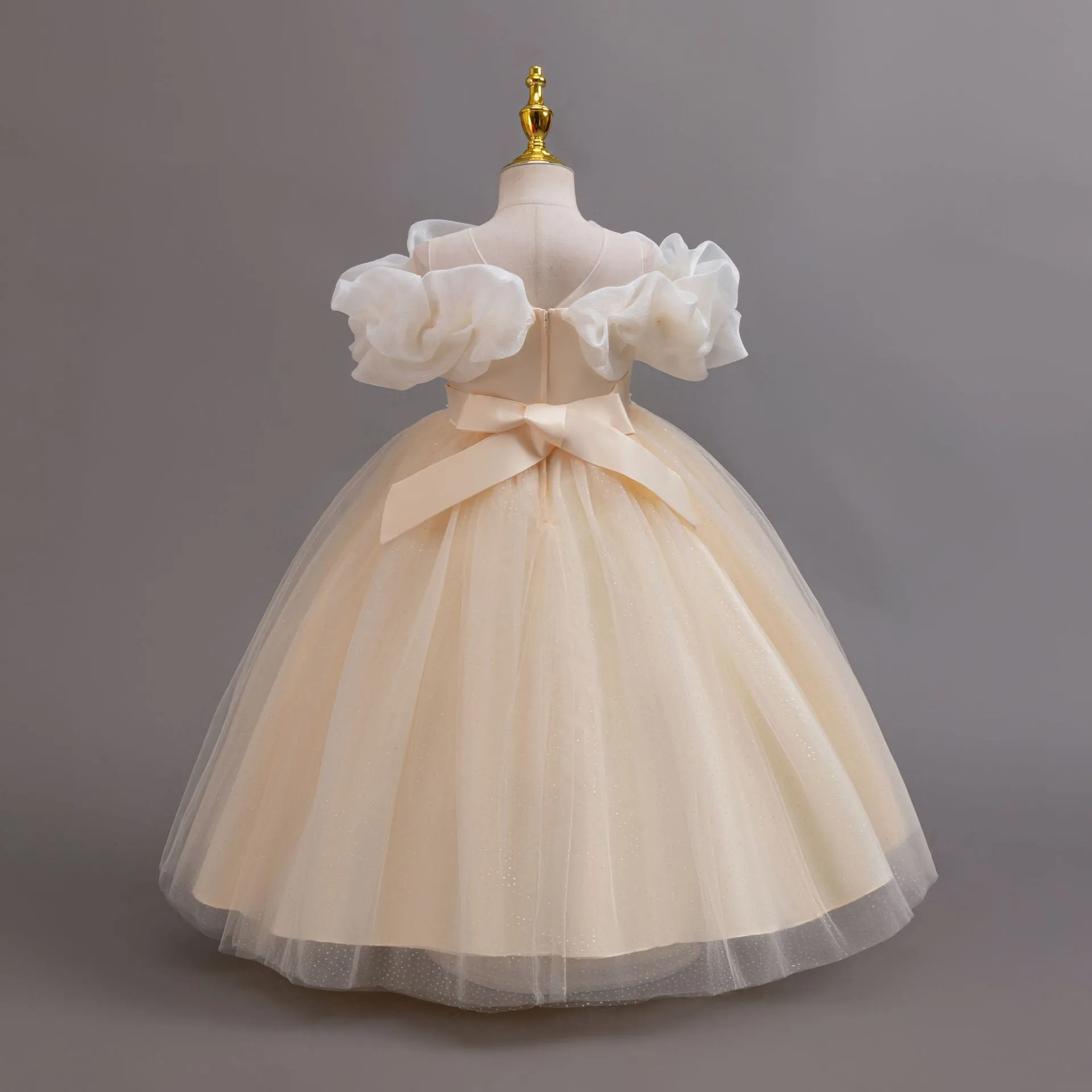 Elegant Off-Shoulder Sequin Princess Wedding Dress for Girls