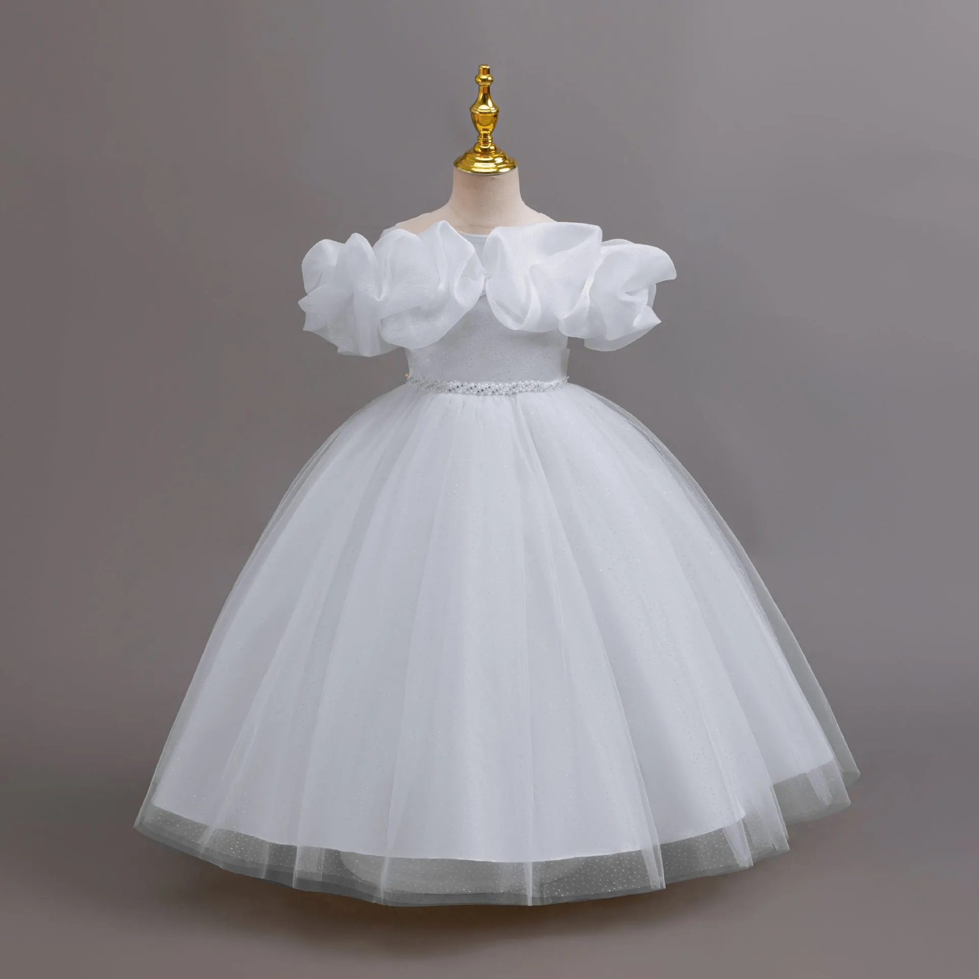 Elegant Off-Shoulder Sequin Princess Wedding Dress for Girls